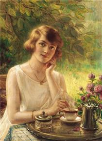 A Lady Having Tea - Albert Lynch