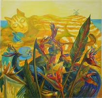 Gozo Summer Birds of Paradice100x100cm - Stacy Pace