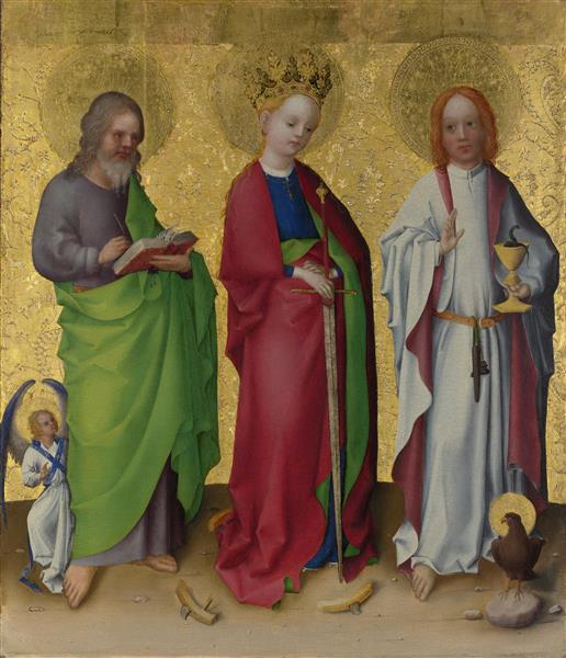 Three Saints (Matthew, Catherine of Alexandria and John the Evangelist), c.1450 - Stefan Lochner