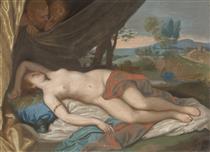 Sleeping nymph spied by satyrs (after a painting based on a print by Anthony van Dyck) - Жан-Этьен Лиотар