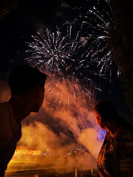 My daughter Eleonora and nephew Noa watch fireworks during midsummer bonfires, 2020 - Alfred Freddy Krupa