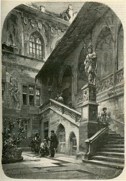 Switzerland. Courtyard of the Town Hall in Basel, 1882 - Gustav Bauernfeind