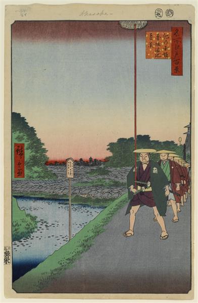 85. Kinokuni Hill and Distant View of Akasaka and the Tameike Pond, 1857 - Утагава Хиросигэ