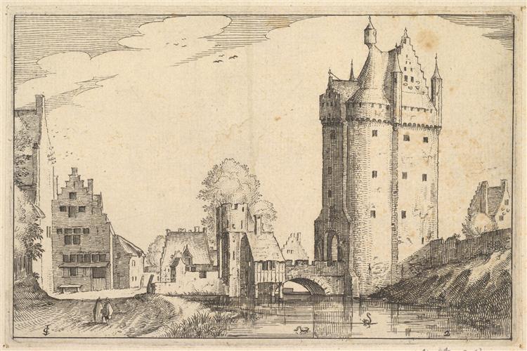 Town Gate, Plate 2 from Regiunculae Et Villae Aliquot Ducatus Brabantiae, c.1610 - Meister der kleinen Landschaften