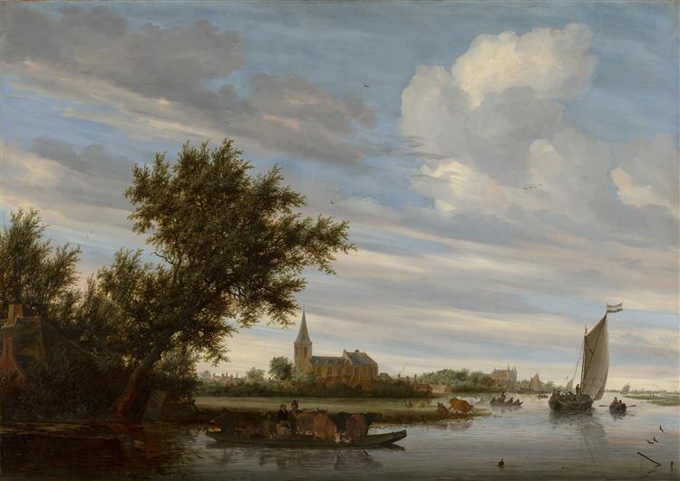 River View with Church and Ferry - Salomon van Ruysdael