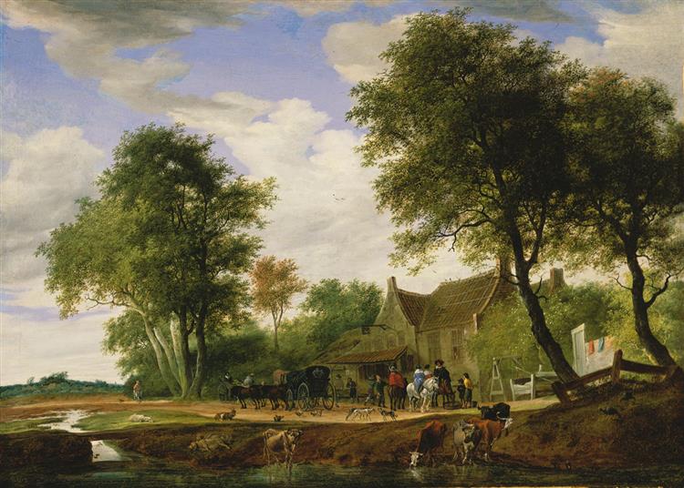 Travellers Before the Inn to the White Swan - Salomon van Ruysdael