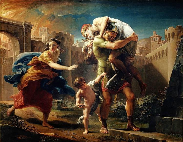 Aeneas fleeing from Troy, 1753 - Помпео Батоні