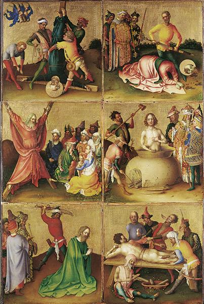 Martyrdom of the Twelve Apostles (Altarpiece for the Church of the Holy Apostles in Cologne, left wing), c.1435 - Штефан Лохнер