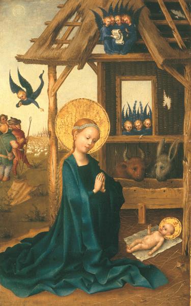 Adoration of the Christ Child by the Virgin (the Nativity), c.1445 - Штефан Лохнер