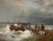 Damage to the old pier - Andreas Achenbach