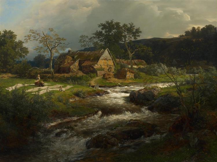 Landscape with a farmhouse and a torrent - Андреас Ахенбах
