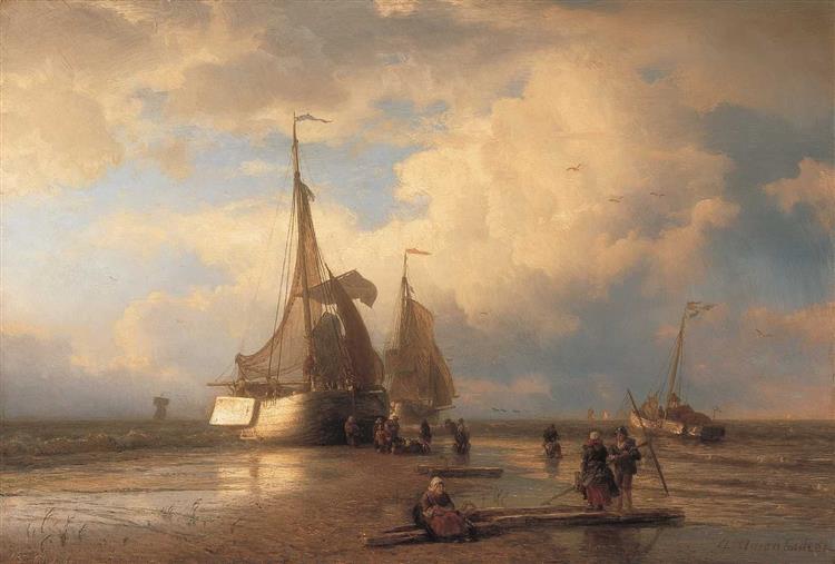 Beach picture with fishermen - Andreas Achenbach
