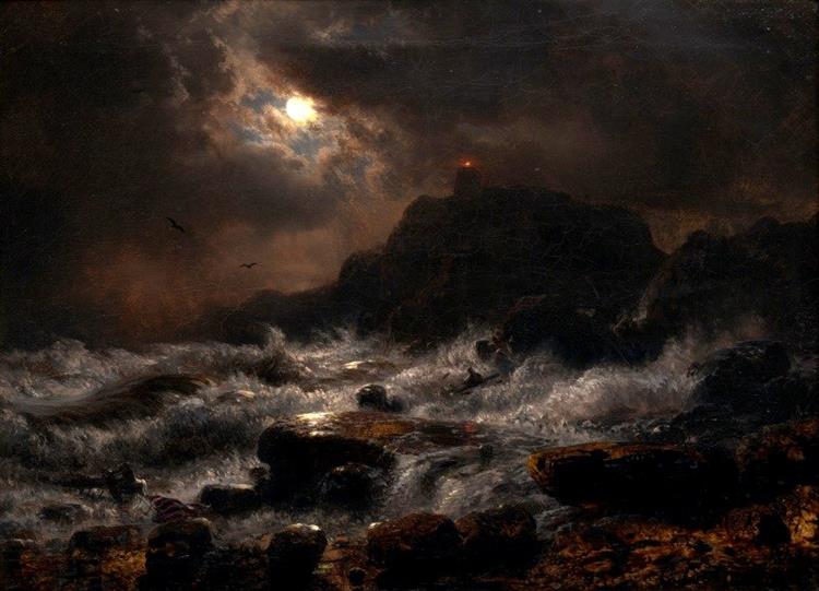 Norwegian coast by moonlight, 1848 - Андреас Ахенбах