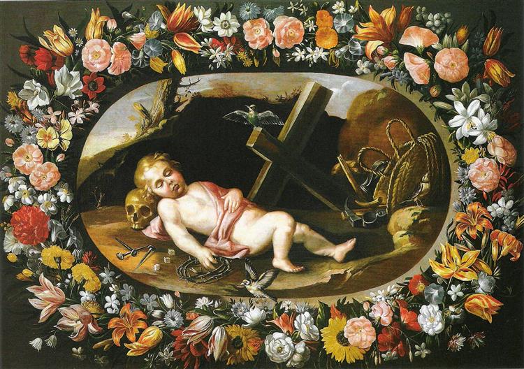 Girlande Mit Dem Schlafenden Jesuskind,, c.1630 - Хуан Ван дер Амен