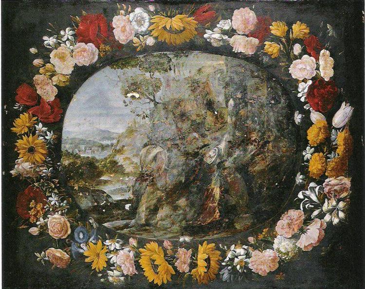 Landschaft in Girlande Mit Sonnenblumen, 1628 - Juan van der Hamen