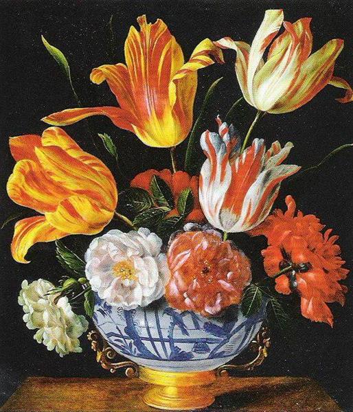 Strauß Mit Tulpen, Rosen Und Mohn, c.1625 - Хуан Ван дер Амен