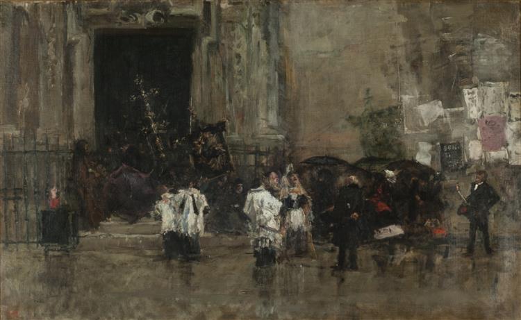 Procession surprised by the rain - Маріано Фортуні