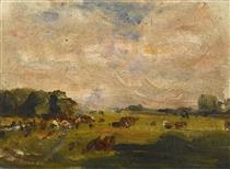 CATTLE IN A LANDSCAPE - Nathaniel Hone the Younger