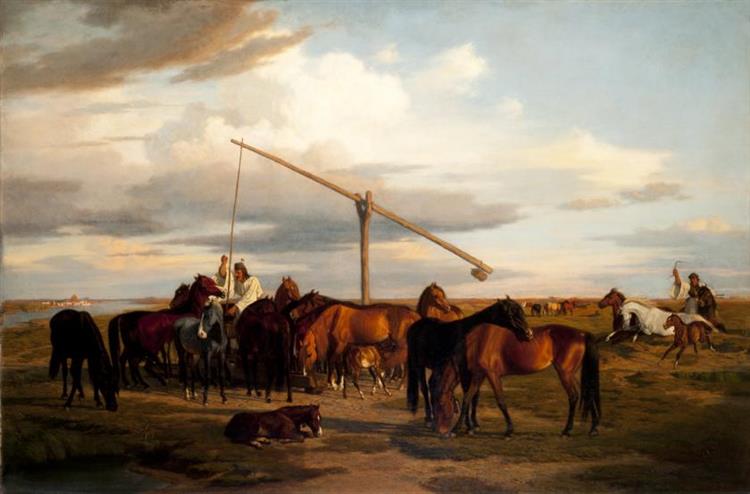 Watering the Horses on the Puszta, c.1865 - Károly Lotz