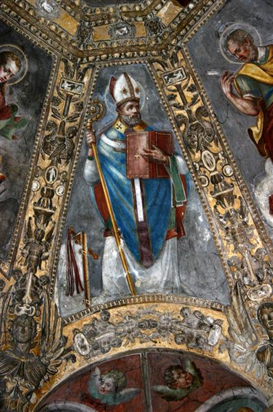 Saint Ambrose as a Doctor of the Church. Detail from the Ceiling of the Altar Chapel in the Cappella Di Sant'aquilino in the Basilica Di San Lorenzo Maggiore in Milan, 1540 - Carlo Urbino