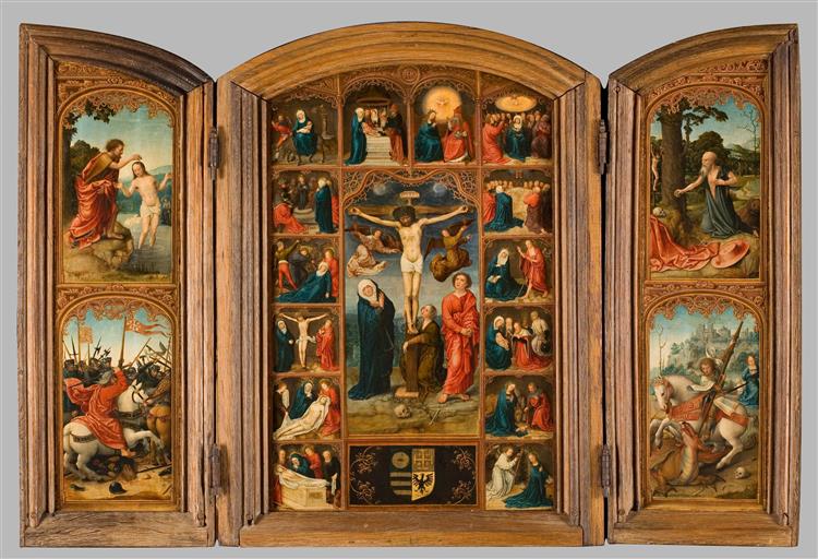 Triptych with Christ on the cross and the seven sorrows and joys of Mary - Bernaert van Orley