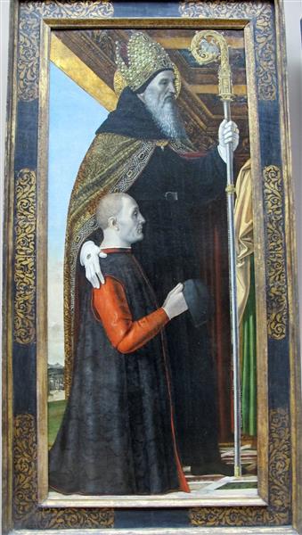 Presentation at the Temple (Detail. Saint Augustine and a Kneeling Donor), c.1494 - Ambrogio Bergognone