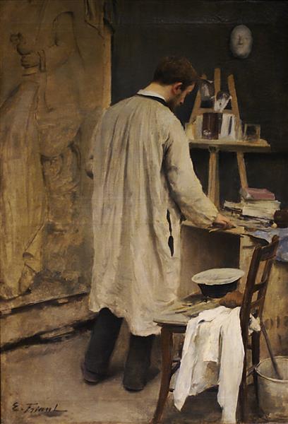 The Sculptor Bussière in his workshop, c.1884 - Эмиль Фриан