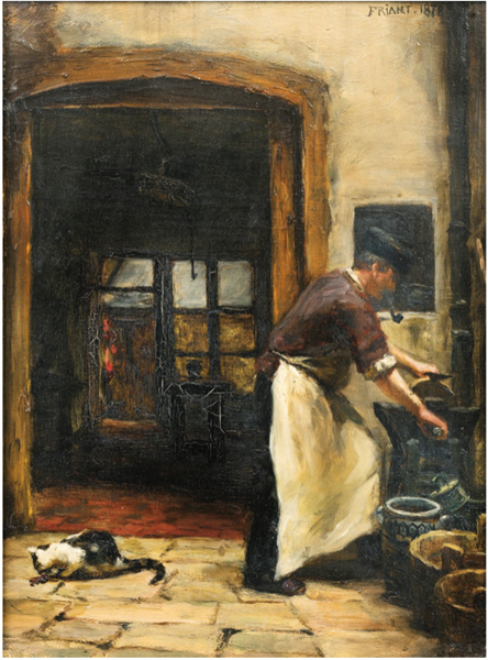 The butcher with his pipe and cat, 1878 - Эмиль Фриан