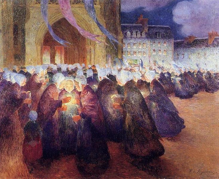 Nightime Procession at Saint-Paul De Leon, c.1900 - Ferdinand du Puigaudeau