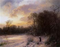 Daybreak on a Snowy Morning - Hermann Ottomar Herzog