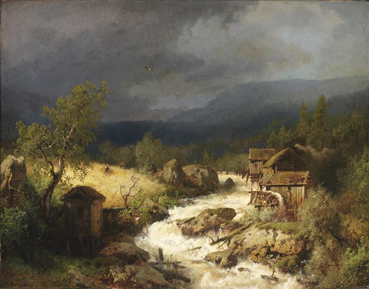 Mill on a Torrent - Hermann Ottomar Herzog