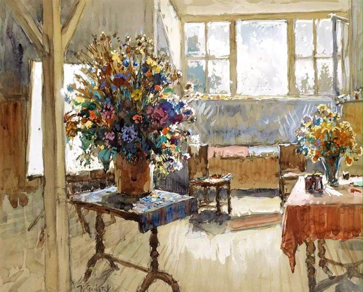 Interior with a Bouquet of Summer Flowers, 1941 - Konstantin Gorbatov