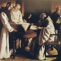 Monks in the library - Jesús Meneses del Barco