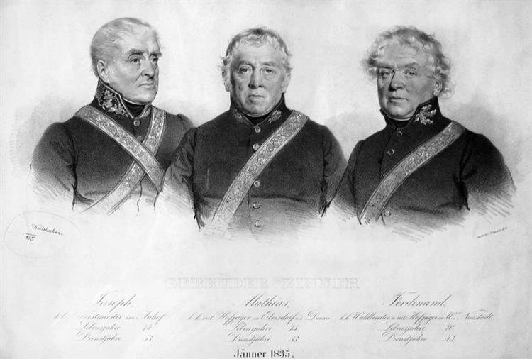 Josef Zinner Forstmeister, Matthias Zinner Hofjäger, Ferdinand Zinner Hofjäger, 1835 - Josef Kriehuber