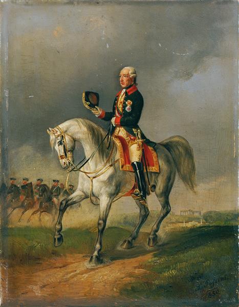 The Austrian Emperor Josef II riding a horse, 1850 - Ludwig Passini