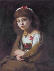 Young girl with a pearl necklace - Алексей Алексеевич Харламов