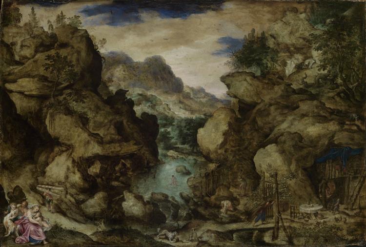 Mountain landscape with figure staffage, 1569 - Bartholomeus Spranger
