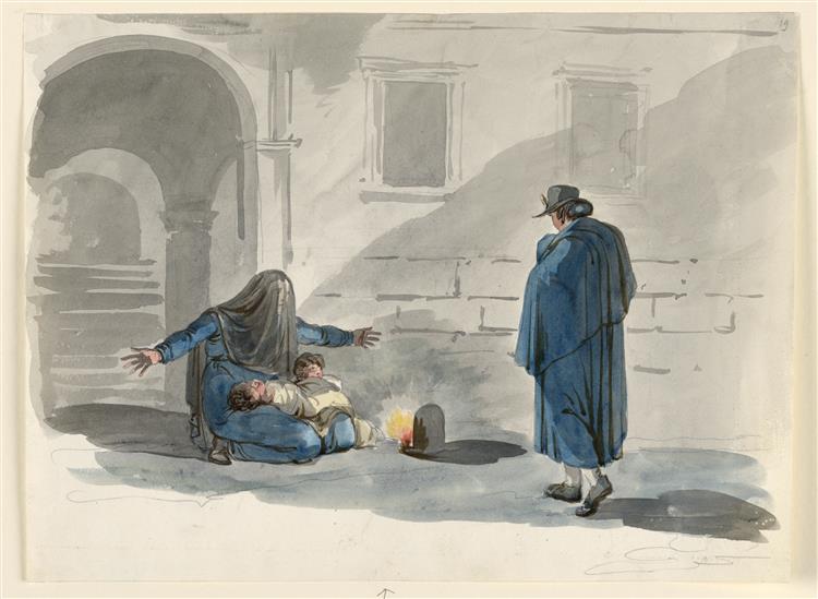 A Destitute Woman in Rome, 1808 - Bartolomeo Pinelli