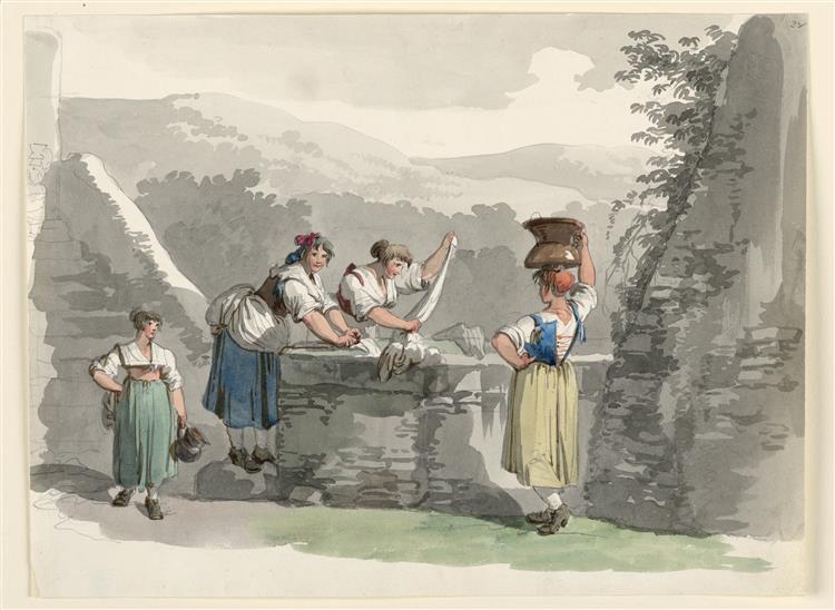 Laundry in the Mountains near Rome, 1808 - Bartolomeo Pinelli