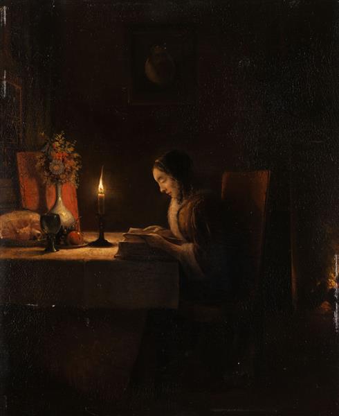 Reading by Candlelight - Петрус ван Шендель