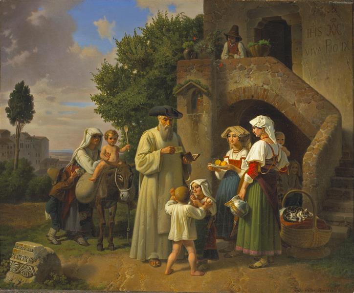 The hermit of Terracina distributing alms, 1848 - Theodor Leopold Weller