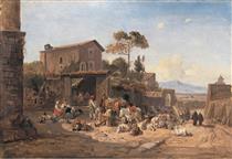 Trattoria At The Porta San Sebastiano In Front Of Rome - Heinrich Bürkel