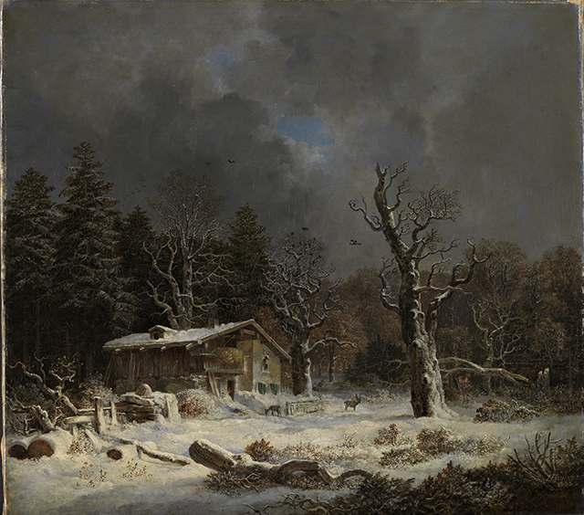 Forest house in the winter forest - Heinrich Bürkel