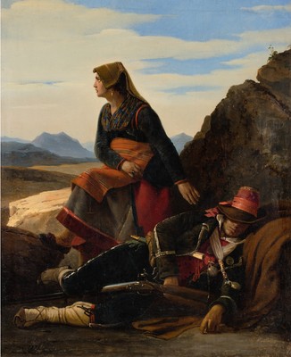 Brigand's wife watching over her sleeping husband, 1831 - Луи-Леопольд Робер