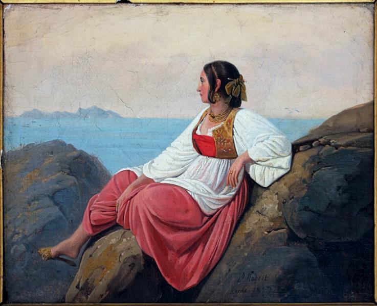 Young Italian woman sitting on the rocks in Capri, 1827 - Луи-Леопольд Робер
