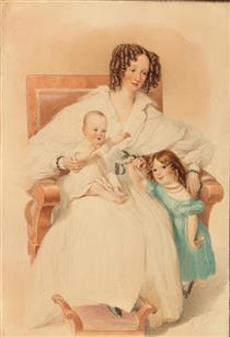 A portrait of a young mother with her son and daughter - Alexander Clarot