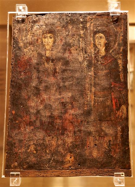Back side of a double sided icon depicting two military saints, c.1200 - c.1300 - Orthodox Icons