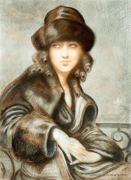 An Elegant Young Lady with a Fur Hat by Gerda Wegener, 1918 - Gerda Wegener