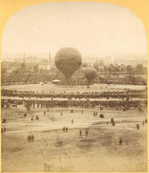 The giant. On its right, the "Big Holiday Balloon", 1863 - Felix Nadar