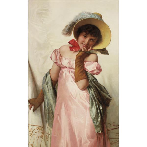 Lady in a Pink Dress and Fan - Giovanni Costa